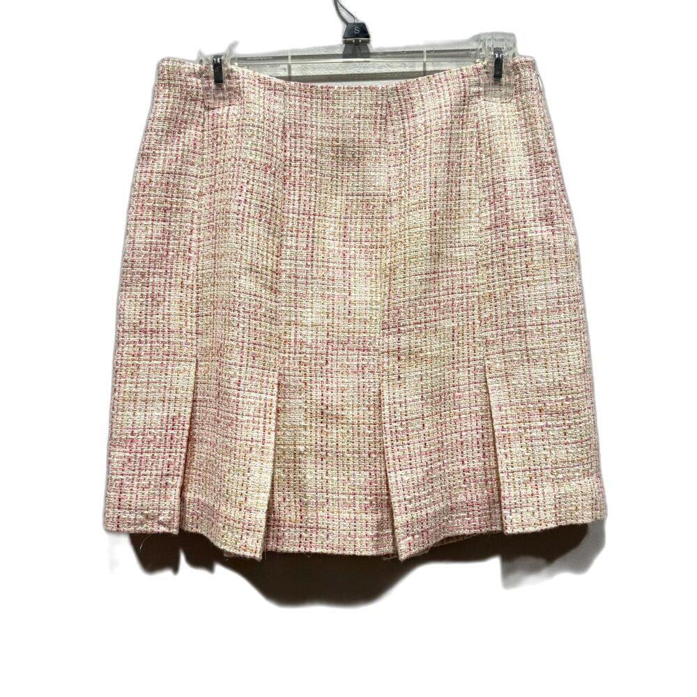 Vintage Skirt Pink & White Short Mini Pencil Tweed Pleated Preppy Women sz 4
